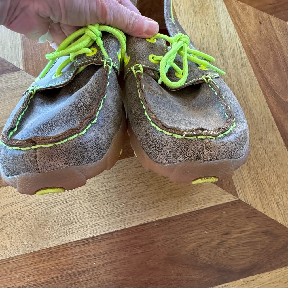 Twisted X Big Boy Moccasins in Brown and Neon Green - Picture 5 of 10